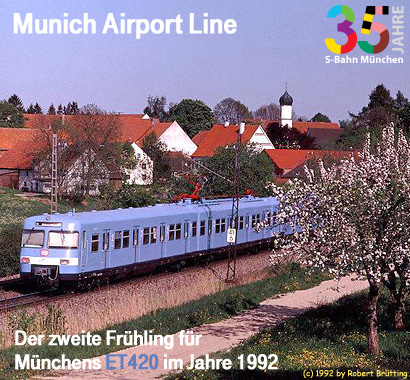Bild: 420 179 bei Hochdorf (KBS 980) am 15. Mai 1992, Titel: Munich Airport Line - Der zweite Frühling für Münchens ET420 im Jahre 1992