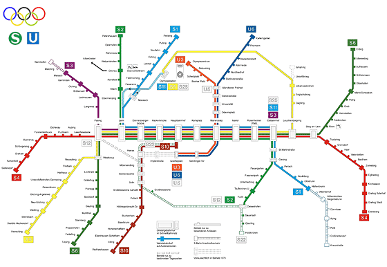 Das Olympia Liniennetz vom 26. August bis 11. September 1972. Repro: Dirk Mattner [hier klicken zur Vergrößerung]