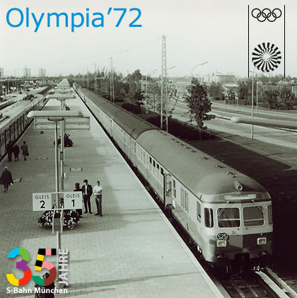 Bild: Ein "Elefant" wartet als S25 auf den nächsten Fahrgastansturm an Gleis 1 des Olympiabahnhofs, Foto: Sammlung Gerhard Hauptmann